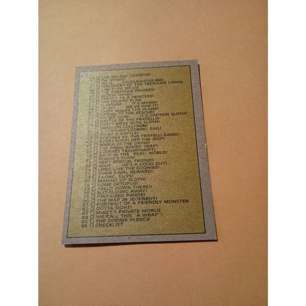 Vintage 1985 Warner Bros Topps Chewing Gum Goonies Trading Card #86 Checklist - Picture 2 of 2